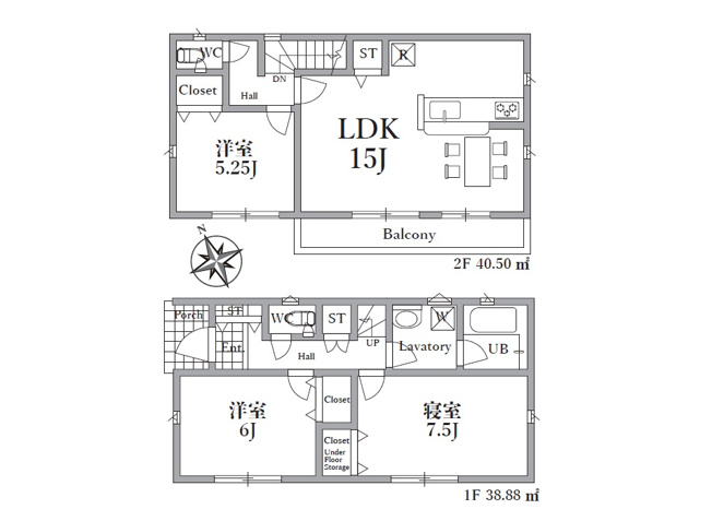 【間取り】 | 新座市畑中2丁目　新築一戸建住宅　全3棟　(志木本店) | 制震装置「SAFE365」標準搭載で地震に強く、永く安心してお住まいいただけます。
全室南西向き。陽射しをたっぷり感じる2階リビングは外からの視線を気にせずのびのび過ごせます。