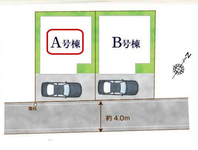 清瀬市竹丘3丁目・全2棟　新築一戸建　A号棟の区画図|【全2棟・A号棟】整形地・土地面積83.39平米（約25.22坪）