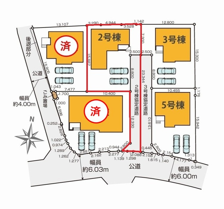 Terrace　日立市大久保町　1期 　2の区画図|並列駐車可能です。内覧、気になる他の物件と合わせての現地ご案内もいたします。HPから、またお電話でも、お気軽にお問い合わせください。

