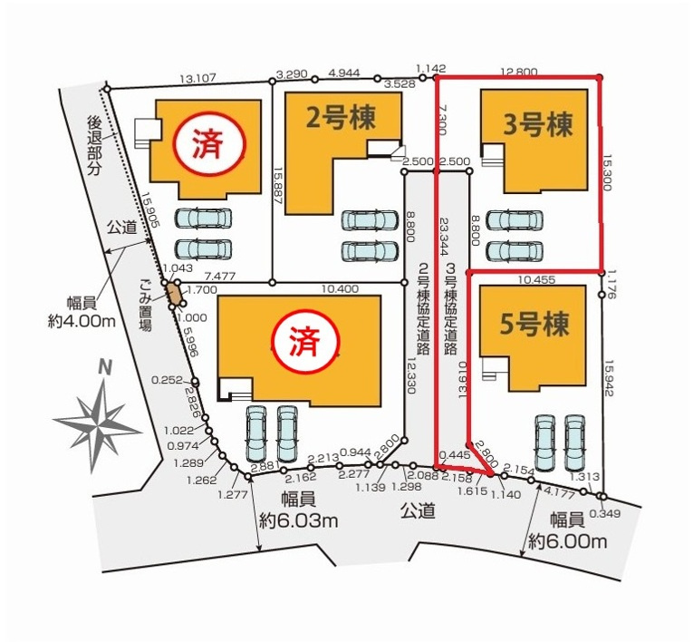 Terrace　日立市大久保町　1期 　3の区画図|並列駐車可能です。内覧、気になる他の物件と合わせての現地ご案内もいたします。HPから、またお電話でも、お気軽にお問い合わせください。

