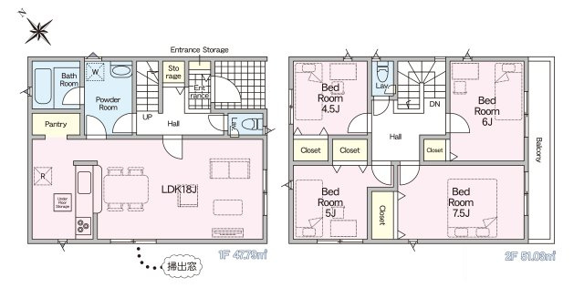 福岡市博多区金の隈3丁目第4-1棟（1号棟）の間取り|全居室収納付きで便利です。