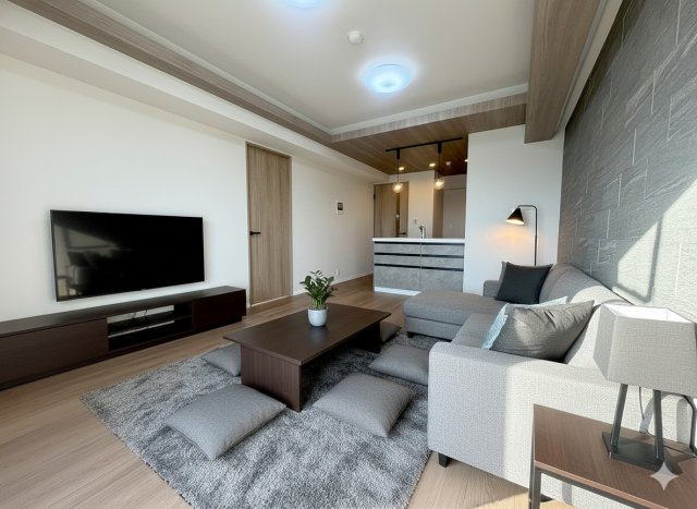 セレスト吉川の居間・リビング|現況の物件写真にCGによる画像処理を行っています。家具、家電、小物、カーテン等はイメージはCGです。