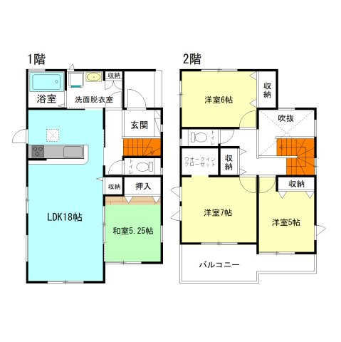 【間取り】 | ブルーミングガーデン高崎市倉賀野町2期ー① | 玄関上部は吹抜け仕様で明るく開放的！
水回りを最短距離で結んだラクラク家事！