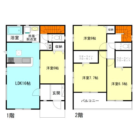【間取り】 | アーバンスタイル渋川市石原1期ー① | 全居室6帖以上＋モダンな洋室仕様！
水回りを最短距離で結んだラクラク家事！
奥行きのあるインナーバルコニー！