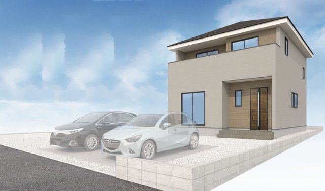 【外観】 | アーバンスタイル渋川市石原1期ー① | （完成予想図）豊岡小学校まで徒歩10分圏内！
JR渋川駅まで1.4Kmと駅の利用便利！
自然に顔合わせできるリビングアクセス階段！