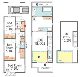【参考プラン】 | 3LDK+ロフト(建物参考価格2,077.68万円、90.08平米)