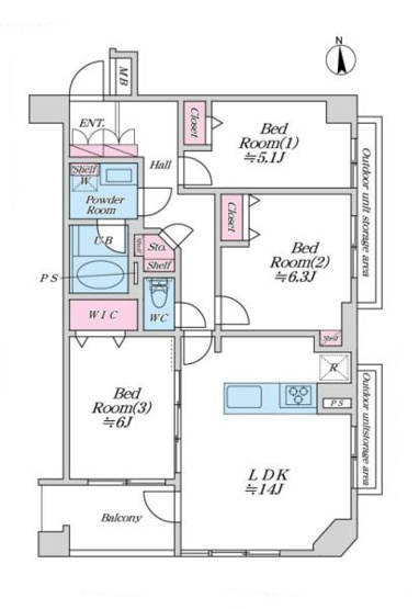 【間取り】 | ヒルズ武蔵中原ウエストウィング | 販売価格：４，２９８万円　間取り：３ＬＤＫ　空室（ご見学可能ですのでお気軽にお問合せください）