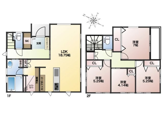 西区古江東町 No.2の間取り|4780万円、4LDK、土地面積179.56m2、建物面積106.92m2、車種により3台駐車可能