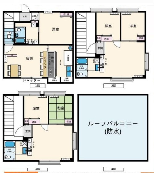 大阪市西成区天下茶屋１丁目の店付住宅の間取り