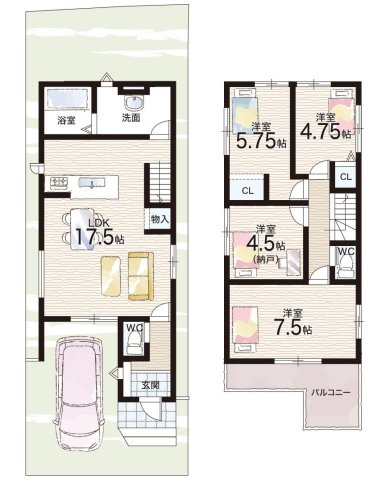 枚方市南船橋　第1期　新築一戸建ての間取り|1号地