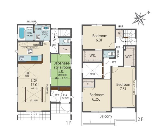 糟屋郡志免町王子2丁目第1-8棟（2号棟）の区画図|配置図（2号棟）