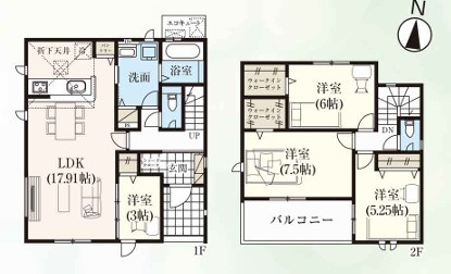 【新築戸建】　いわき市泉もえぎ台3期の間取り|2号棟