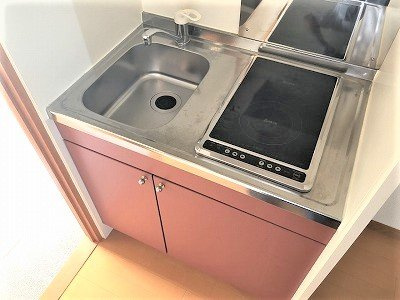 レオパレスオゥルのキッチン|２口電気コンロはラジエントヒーターです