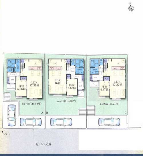 横浜市青葉区荏田西3丁目　新築戸建全3棟　B号棟の区画図