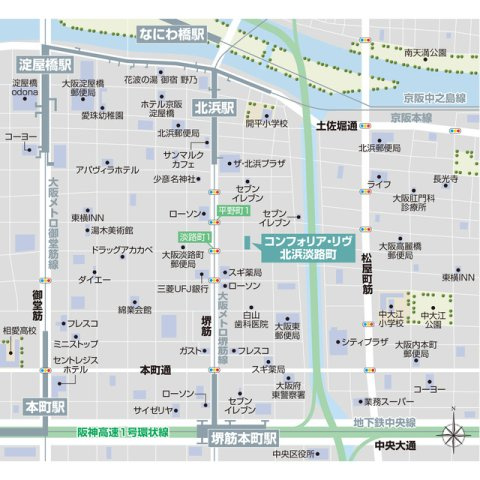 コンフォリア・リヴ北浜淡路町の地図