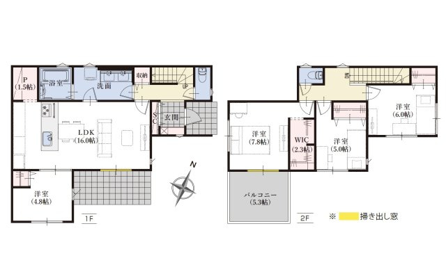 三島市安久１期　１号棟　新築戸建　全１棟の間取り|全居室南向き☆大容量収納スペースで室内はすっきりと片付きます。