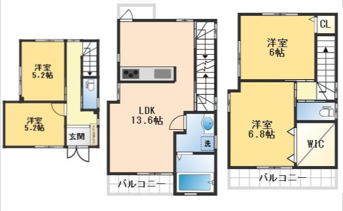 吹田市朝日町　中古戸建の間取り