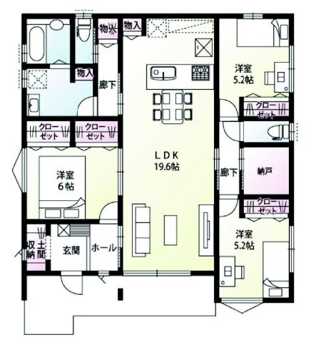 前橋市下細井町（平屋）新築住宅の間取り|人気の平屋住宅！収納充実♪南向きの3LDKSで陽当たり良好な間取りです！
土地面積264.46㎡、建物面積93.57㎡で十分な広さです！