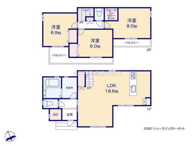 八王子市　楢原町　中古戸建ての間取り|～全室南西向き3LDK　全居室6帖以上の快適住空間～