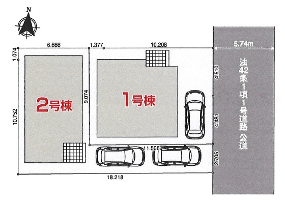 所沢市榎町・全2棟　新築一戸建　2号棟　～LDK20帖～の区画図|2号棟は通行人の視線が気になりにくい奥まった立地です。カースペースは1台分ございます。