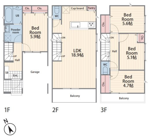 横浜市西区浅間町4丁目 新築戸建て【仲介手数料無料】の間取り