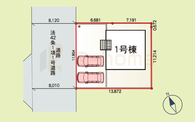 牛久市栄町第4　新築戸建て　1号棟の区画図|大きなお買い物だからこそ、メリット・デメリットを伝えさせて頂きます。
R-homeにお任せください♪