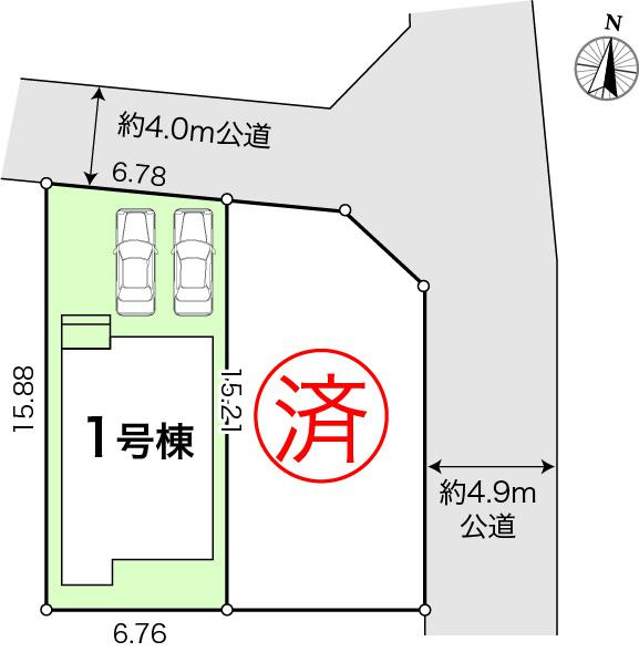 鴨部2丁目　1号棟　新築戸建　の区画図|1号棟