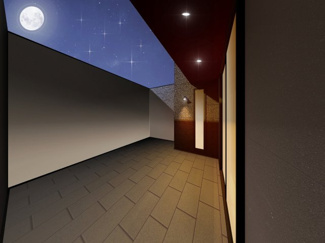 【完成予想図】 | ガーデンヒルズ内野5 | 1階　リビングに直結するインナーテラス。
外部からの視線を遮る設計。プライベートを大切にしつつ、暮らしに豊かさをもたらすスペースです。