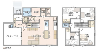 【間取り】 | ガーデンヒルズ内野5 | 6号地　モデルハウス間取り
ファミリークローゼットを1階に配置。朝の身支度から帰宅後の着替えまで全て1階で完結します。