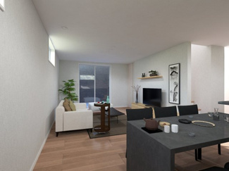 【完成予想図】 | ガーデンヒルズ内野5 | 1階はＬＤＫに加えて玄関ホールや脱衣所、洗面室、玄関ホールなど、全室温水床暖房を配置。寒い冬も足元からぽかぽかと家全体を暖めてくれます。