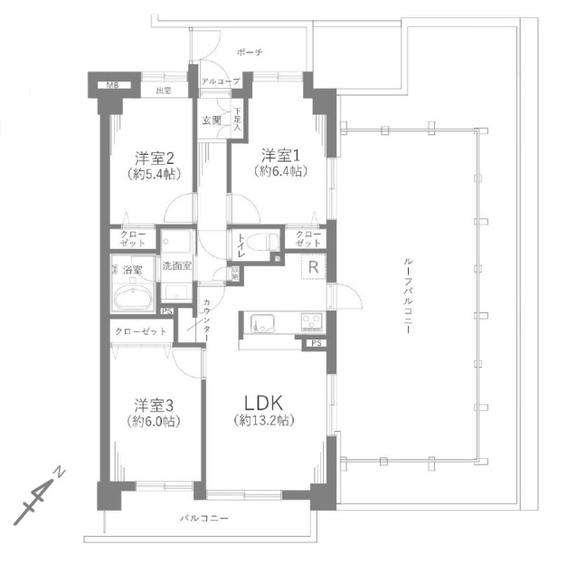 グリーンコーポ多摩ニュータウン南大沢の間取り|【間取り】
3LDK、価格3390万円、専有面積67.91m²、バルコニー面積7.21m²