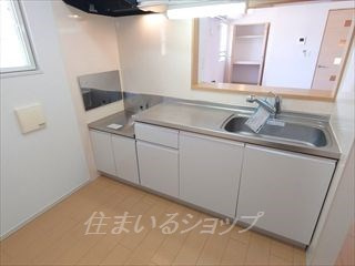 広島市安佐北区亀山７丁目のアパートのキッチン|浄水器一体型シャワー水栓・窓あり