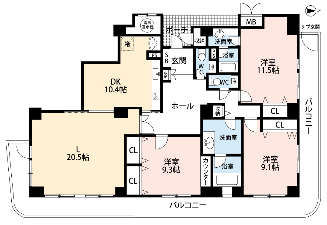 スカイステージ３３の間取り|高層階・眺望良好。角住戸。
専有面積163.04㎡の広々マンション。