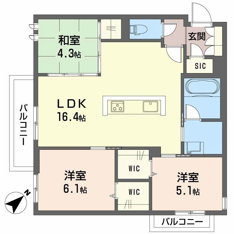 熊本市中央区帯山２丁目の賃貸マンションの間取り