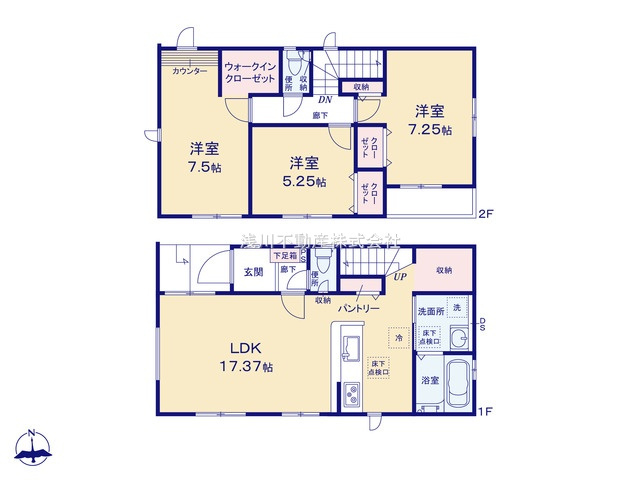 八王子市　台町　新築一戸建て　６期の間取り|～全室南向き3LDK　収納豊富、リビング階段の間取り～