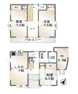 【間取り】 | 甲府市下向山町 平成5年築 内外装一新 南東角地 車2台 | 1階物置付きの3LDK　内装リフォーム済みで大変綺麗