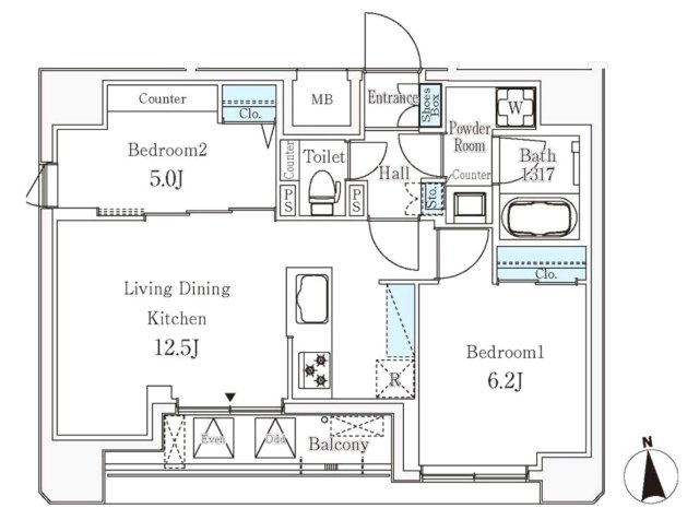 クラリティア文京湯島の間取り|2LDK