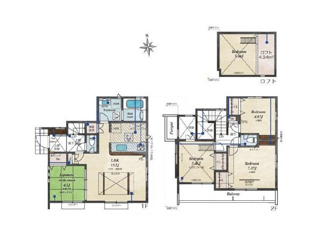 【間取り】 | 西東京市泉町3丁目　新築一戸建住宅　全16棟　(保谷店) | 1号棟/ロフト付4LDKゆとりの住まい。水回りがまとまり家事効率の良いプランです！※図面を基に作成しています。現況と異なる場合は現況を優先いたします。