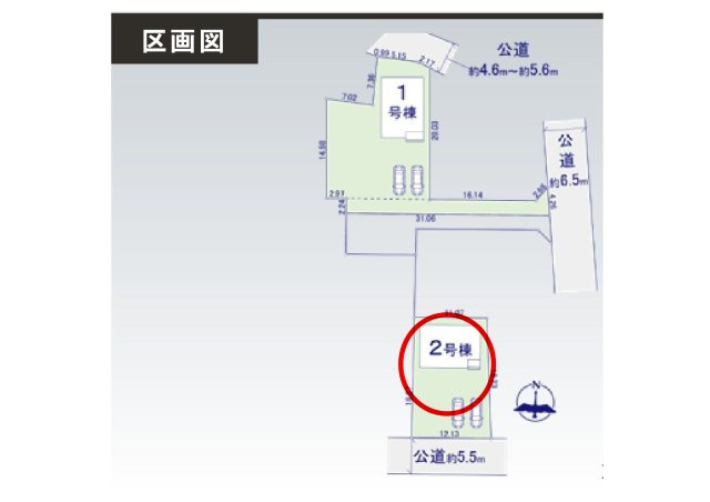 アーバンスタイル渋川市石原１期　2号棟の区画図|お車は３台以上駐車可能です。敷地面積も広いので広々しています。
