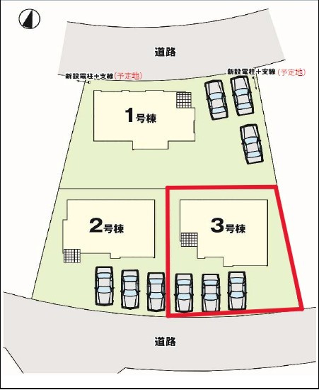 ～LIGARE～小山市城西2期　３号棟の区画図|３号棟　土地面積：180.15㎡（54.49坪）