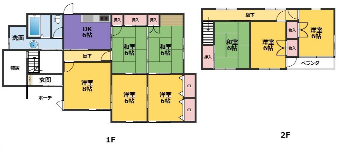 南アルプス市徳永の中古一戸建の間取り|8DK
南側洋室２部屋増築