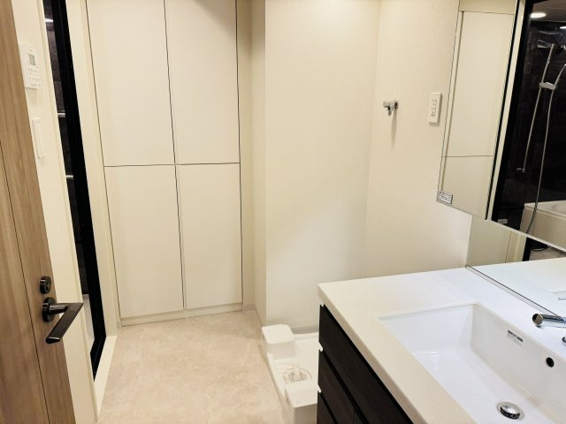 クリオレジダンス八王子ザ・マークスの脱衣所|～脱衣所には、リネン類や洗剤置きに便利な収納棚があります～