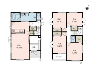 【間取り】 | 新築　新潟市秋葉区北上1丁目  A棟 | 4ＬＤＫ＋ＷＩＣの間取りです。
駐車スペース３台可！