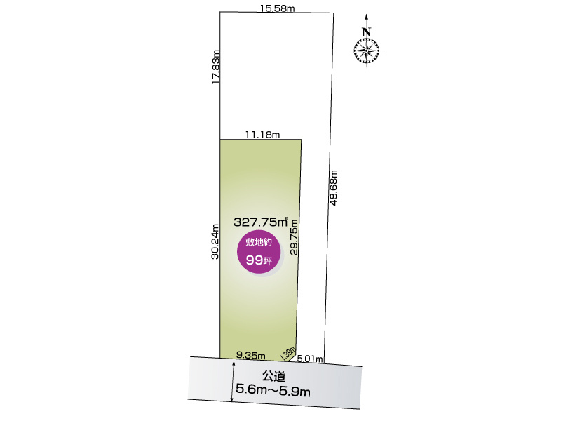 秀安（全2区画）2号地：土地面積327.75㎡（99.14坪）