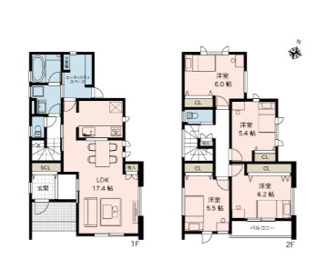 【間取り】 | 新築　新潟市秋葉区北上1丁目  B棟 | 4ＬＤＫ＋ＷＩＣの間取りです。
駐車スペース３台可！