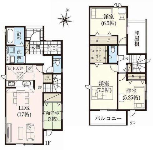 グラファーレ前橋市関根町　1号棟の間取り|収納充実♪南向きの4LDKで陽当たり良好な間取りです！
土地面積221.69㎡、建物面積105.99㎡で十分な広さです！