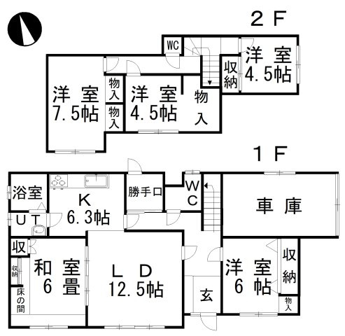 【間取り】 | 武佐3丁目5-261売家 | 車庫付きの5ＬＤＫでファミリーで暮らすのにも充分な間取りです
