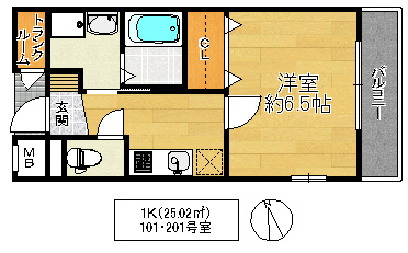 東大阪市稲田本町３丁目のハイツの間取り
