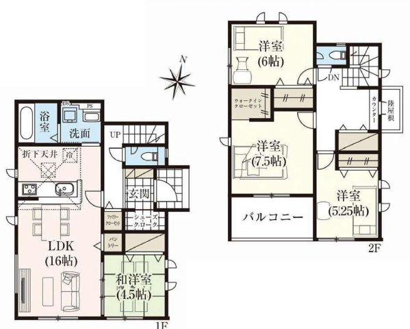 グラファーレ前橋市関根町　2号棟の間取り|収納充実♪南向きの4LDKで陽当たり良好な間取りです！
土地面積178.57㎡、建物面積110.13㎡で十分な広さです！