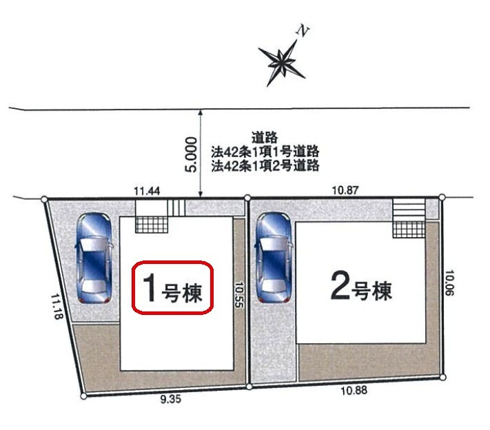 東村山市青葉町1丁目・全2棟　新築一戸建　1号棟の区画図|【全2棟・1号棟】土地面積112.16平米（約33.92坪）